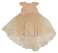 Meruňkové šaty s tylovou sukní a krajkou