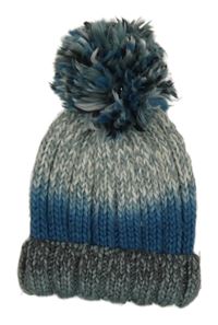 Petrolejovo-bílá melírovaná pletená čepice s bambulí George