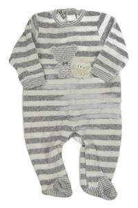 Šedo-bílý pruhovaný sametový overal s medvědem iDo