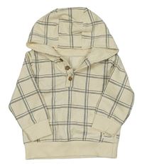 Krémovo-černá kostkovaná mikina s kapucí