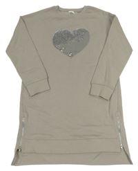 Šedé teplákové šaty se srdcem z flitrů Next