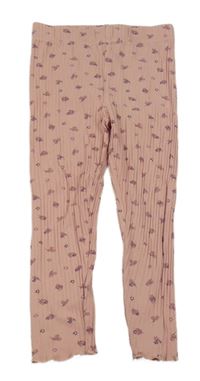 Starorůžové květované žebrované legíny Topomini