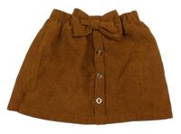 Hnědá žebrovaná sukně s knoflíky a mašlí Shein