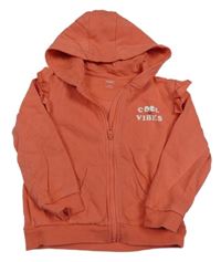 Korálová propínací mikina s nápisem a kapucí M&S