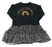 Černo-třpytivé teplákovo/plisované šaty s duhou z fitrů F&F