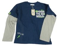 Nové - Tmavomodro-šedé triko s nápisem Leigh Tucker