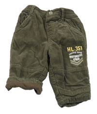 Khaki manšestrové podšité kalhoty s nápisem C&A