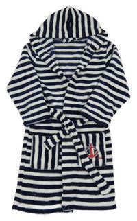 Tmavomodro-bílý pruhovaný chlupatý župan s kapucí PlayShoes
