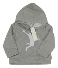 Nové - Šedá melírovaná mikina s basketbalistou a kapucí Shein