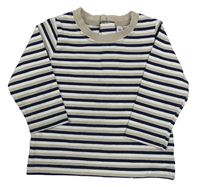 Béžovo-tmavomodro-bílé pruhované triko