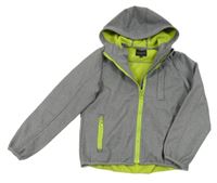 Šedá melírovaná softshellová bunda s nápisem a kapucí Charles Vögele