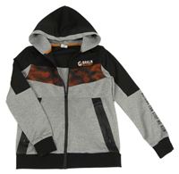 Šedo-černá sportovní propínací mikina s nápisem a kapucí Chapter Young