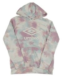 Bílo-světlemodro-lila batikovaná mikina s logem a kapucí Umbro
