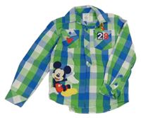 Zeleno-modro-bílá kostkovaná košile s Mickeym a Plutem Disney