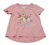 Starorůžové melírované tričko s Bibi a Tinou s koňmi