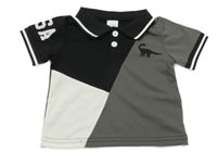 Černo-tmavošedo-bílé polo tričko s dinosaurem