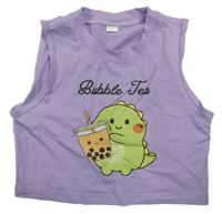 Lila crop top s dinosaurem a bubble tea