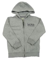 Šedá melírovaná propínací mikina s nápisem a kapucí Jack Wills