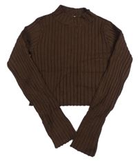 Hnědé žebrované pletené crop triko H&M