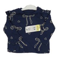 Nové - tmavomodré žebrované triko s mašlemi Matalan