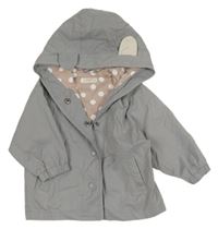 Šedá šusťáková jarní bunda s kapucí s ušima Mnago