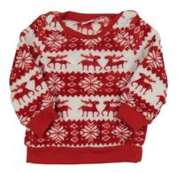 Bílo-červené vánoční plyšové pyžamové triko 