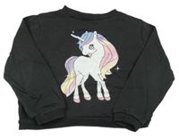 Tmavošedá crop mikina s jednorožcem H&M