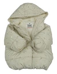 Smetanová šusťáková zimní bunda se srdíčky a kapucí F&F