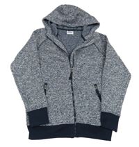 Tmavomodrá melírovaná pletená thermo propínací mikina s kapucí Yigga