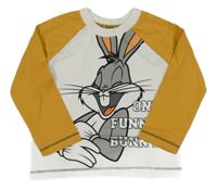 Bílo-okrové triko s králíkem a nápisy 