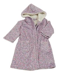 Lila-šedý chlupatý leopardí župan s kapucí Bluezoo