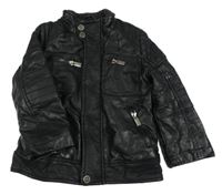 Černá zateplená koženková bunda s kapsami 