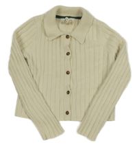 Smetanový žebrovaný propínací svetr s límečkem 