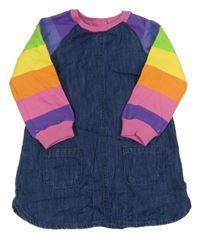 Tmavomodré riflové šaty s barevnými teplákovými rukávy Next