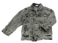 Šedo-černá melírovaná riflová bunda s kapsami Zara