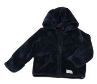 Tmavomodrá propínací plyšová mikina s kapucí S. Oliver