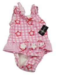 Nové - růžové kostkované plavky s květy dunnes