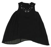 Černá šifonová šatová tunika s kamínky Tu