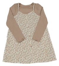 Béžovo-bílé květované šaty s všitým trikem 