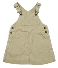 Světlebéžové laclové manšestrové šaty s kapsami 