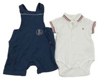 Nové - 2 set - bílé body s límečkem + tmavomodré teplákové laclové kraťasy Next