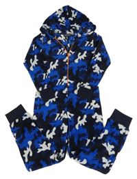 Tmavomodrá army chlupatá kombinéza s kapucí 