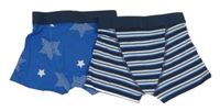 2x boxerky - modré s hvězdami + tmavomodro-bílé pruhované 