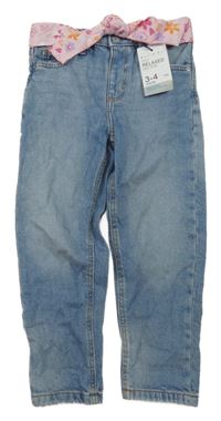 Nové - modré skinny rifle s růžovým páskem Denim Co.