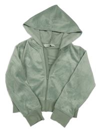 Zelená sametová crop propínací mikina s kapucí H&M