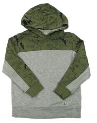 Khaki-šedá melírovaná mikina s diny a kapucí H&M