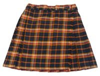 Tmavomodro-oranžovo-růžová kostkovaná sukně 