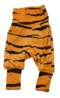 Oranžovo-černé sametové pruhované tepláky H&M