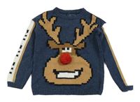 Tmavomodrý svetr se sobem a 3D bambulí Next