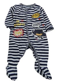 Tmavomodro-bílý pruhovaný fleecový overal - Batman George